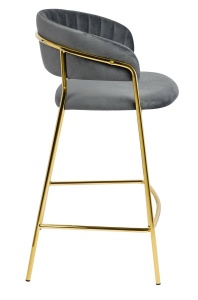 SCAUN DE BAR MARGO 65 GRI/AURIU, CU TAPITERIE DIN CATIFEA, STIL MODERN - Img 2