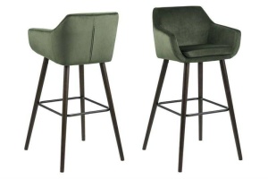 SCAUN DE BAR NORA, VERDE INCHIS/NEGRU, CU TAPITERIE DIN CATIFEA, B2