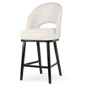 SCAUN DE BAR PONTE SUPREME L 60, CONFECTIONAT DIN LEMN, SPUMA, ARCURI SI TEXTIL, CREM/NEGRU, STIL MODERN