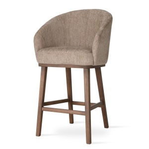 SCAUN DE BAR, SENI SUPREME WOOD L 70 CM, BEJ/NUC, TAPITERIE DIN TEXTIL, SPUMA, ARCURI SI LEMN, STIL MODERN
