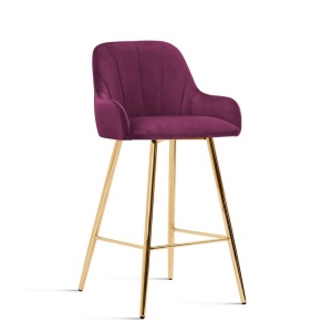 SCAUN DE BAR TULIP 60, BORDO/AURIU, STIL MODERN, CONFECTIONAT DIN CATIFEA SI METAL