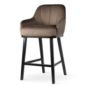 SCAUN DE BAR, TULIP SUPREME WOOD M 60 CM, BEJ/NEGRU, TAPITERIE DIN TEXTIL, SPUMA, ARCURI SI METAL, STIL MODERN