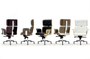 SCAUN DE BIROU DE LUX, ARTIM LOUNGE BUSINESS, REALIZAT PIELE NATURALA ITALIANA SI LEMN, CULOARE NEGRU/NUC, STIL EAMES - Img 4