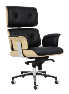 SCAUN DE BIROU LOUNGE BUSINESS, NEGRU/NATUR, PIELE NATURALA SI LEMN DE FRASIN, STIL MODERN
