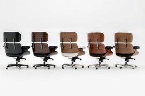 SCAUN DE BIROU LOUNGE, PIELE NATURALA ITALIANA SI LEMN DE NUC, CULOARE ALB/NUC, STIL EAMES - Img 4