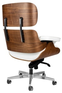 SCAUN DE BIROU LOUNGE, PIELE NATURALA ITALIANA SI LEMN DE NUC, CULOARE ALB/NUC, STIL EAMES - Img 6