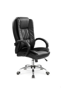 SCAUN DE BIROU RELAX, NEGRU/CROM, TAPITERIE DIN PIELE ECOLOGICA SI PICIOARE DIN METAL, STIL MODERN - Img 1