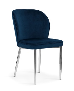 SCAUN DINING AINE, ALBASTRU INCHIS/CROM, TAPITERIE DIN CATIFEA SI PICIOARE DIN METAL, STIL MODERN