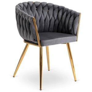 SCAUN DINING, ARTIM MEBLE, REALIZAT DIN METAL SI CATIFEA, CULOARE GRI/AURIE, STIL MODERN