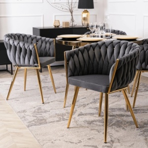 SCAUN DINING, ARTIM MEBLE, REALIZAT DIN METAL SI CATIFEA, CULOARE GRI/AURIE, STIL MODERN - Img 7