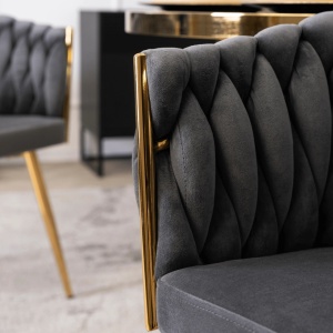 SCAUN DINING, ARTIM MEBLE, REALIZAT DIN METAL SI CATIFEA, CULOARE GRI/AURIE, STIL MODERN - Img 11