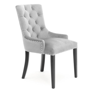 SCAUN DINING AUGUST, GRI/NEGRU, TAPITERIE DIN CATIFEA SI PICIOARE DIN LEMN, STIL MODERN
