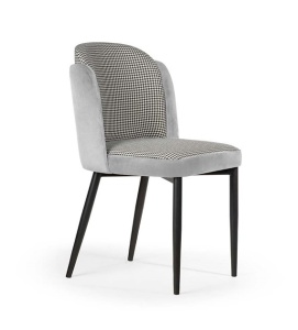 SCAUN DINING BEETLE, CONFECTIONAT DIN METAL, SPUMA, ARCURI SI TEXTIL, GRI/NEGRU, STIL MODERN