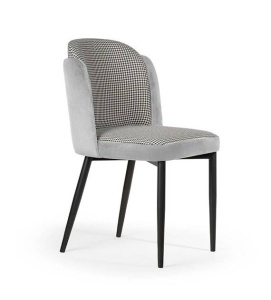 SCAUN DINING BEETLE, GRI/ALB/NEGRU, TAPITERIE DIN CATIFEA SI STOFA SI PICIOARE DIN METAL, STIL MODERN