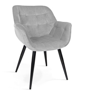 SCAUN DINING BENJAMIN, GRI DESCHIS/NEGRU, TAPITERIE DIN CATIFEA SI PICIOARE DIN METAL, STIL MODERN, ATR