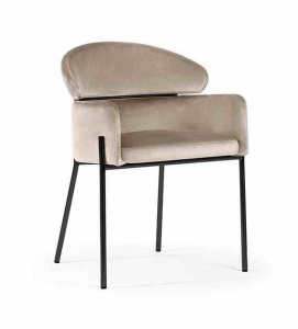 SCAUN DINING BREDA, BEJ/NEGRU, TAPITERIE DIN CATIFEA SI PICIOARE DIN METAL, STIL MODERN, ATR