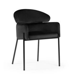 SCAUN DINING BREDA, NEGRU/NEGRU, TAPITERIE DIN CATIFEA SI PICIOARE DIN METAL, STIL MODERN, ATR