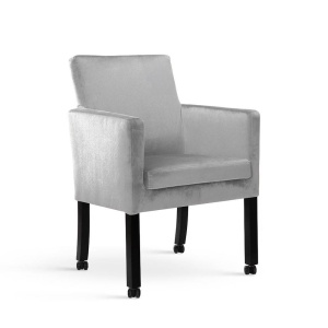 SCAUN DINING CU ROTI ASTOR,CU BRATE, GRI/NEGRU, TAPITERIE DIN CATIFEA SI PICIOARE DIN LEMN, STIL MODERN