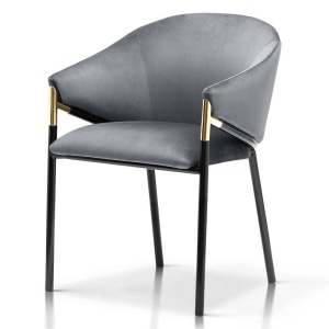 SCAUN DINING FANCY, GRI/NEGRU/AURIU, TAPITERIE DIN CATIFEA SI PICIOARE DIN METAL, STIL MODERN, ATR