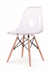 SCAUN DINING ICE WOOD, DIN POLICARBONAT, METAL SI LEMN, STIL SCANDINAV