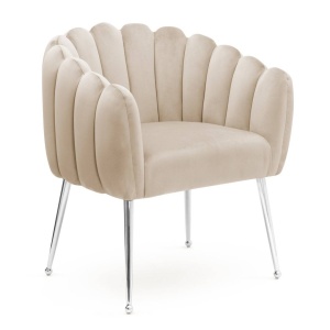 SCAUN DINING LILI, BEJ/CROM, STIL MODERN, CONFECTIONAT DIN METAL SI CATIFEA