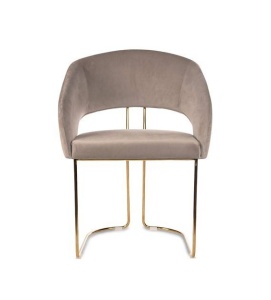 SCAUN DINING MAGNOLIA, BEJ/AURIU, TAPITERIE DIN CATIFEA SI PICIOARE DIN METAL, STIL MODERN - Img 2