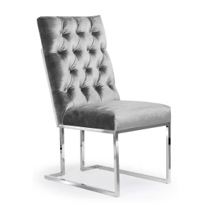 SCAUN DINING PAUL, GRI/CROM, TAPITERIE DIN CATIFEA SI PICIOARE DIN METAL, STIL MODERN