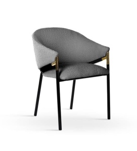 SCAUN DINING PLUSAT FANCY BUKLA, GRI/NEGRU/AURIU, TAPITERIE DIN TEXTIL PLUSAT SI PICIOARE DIN METAL, STIL MODERN, ATR - Img 6