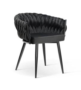 SCAUN DINING ROSA, NEGRU/NEGRU, TAPITERIE DIN CATIFEA SI PICIOARE DIN METAL, STIL MODERN