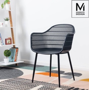 SCAUN DINING/TERASA BASKET ARM, NEGRU, DIN POLIPROPILENA SI METAL, STIL MODERN B2