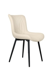 SCAUN DINING VELA BEJ/NEGRU, CONFECTIONAT DIN PIELE ECOLOGICA SI METAL, STIL MODERN