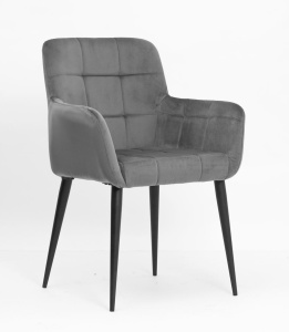 SCAUN DINING VENUS, GRI INCHIS/NEGRU, TAPITERIE DIN CATIFEA SI PICIOARE DIN METAL, STIL MODERN, ATR