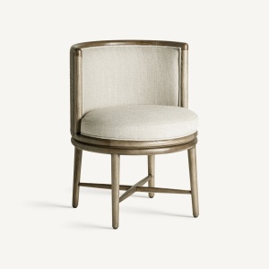 SCAUN ELEGANT VARAIRE, DIN LEMN DE STEJAR MARO SI TEXTIL ALB, DESIGN COLONIAL, VICAL HOME