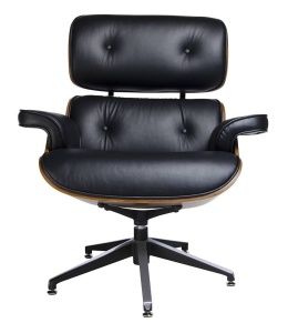 SCAUN/FOTOLIU DIRECTORIAL, NEGRU/NUC, DIN PIELE NATURALA SI LEMN LOUNGE STIL MODERN B2