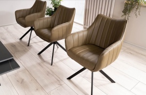 SCAUN PIVOTANT AZALIA BUFFALO, OLIVE 10/NEGRU MAT, TAPITERIE DIN PIELE ECO SI PICIOARE DIN METAL, STIL MODERN - Img 3