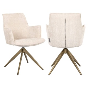 SCAUN PIVOTANT DAKOTA NIAGARA BEIGE, CU BRATE, 212405, CONFECTIONAT DIN POLIESTER, METAL SI SPUMA, BEJ/AURIU, STIL MODERN