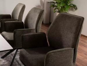 SCAUN PIVOTANT HUGO, OLIVE 77/NEGRU MAT, TAPITERIE DIN STOFA BREGO SI PICIOARE DIN METAL, STIL MODERN - Img 5