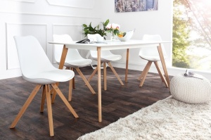 SET 2 SCAUNE, ALB DIN LEMN MASIV SI PIELE ECO, SCANDINAVIA, COD 35782, DESIGN SCANDINAV
