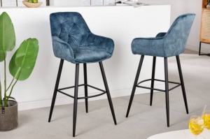 SET 2 SCAUNE DE BAR, MILANO, DIN CATIFEA ALBASTRU PETROL SI METAL, DESIGN MODERN