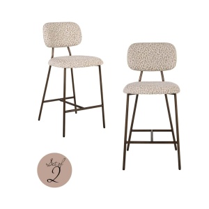 SET 2 SCAUNE DE BAR XENIA LEOPARD, 214159, CONFECTIONAT DIN POLIESTER, METAL SI SPUMA, BEJ/MARO, STIL MODERN