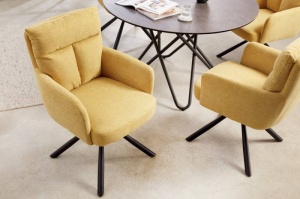 SET 2 SCAUNE ROTATIVE, BIG GEORGE GALBEN, TEXTIL, COD 42083, ASPECT RETRO - Img 2