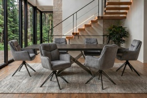 SET 2 SCAUNE ROTATIVE, PROMETHEUS, 180 grade, REALIZAT DIN METAL SI TEXTIL VELUR CATIFELAT, CULOARE GRI GRAFIT, ARTIM GROUP SELECTION