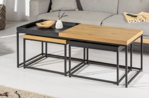 SET 3 MASUTE DE CAFEA, LOFT, COD 40623, DIN METAL SI MDF, CULOAREA STEJARULUI - Img 2