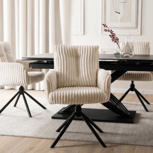SET 4 SCAUNE ROTATIVE, ARTIM MEBLE, REALIZAT DIN CATIFEA RAIAT CREM SI METAL, STIL MODERN - Img 2