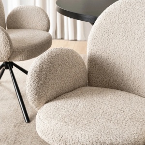 SET 4 SCAUNE ROTATIVE, ARTIM MEBLE, REALIZAT DIN MATERIAL BOUCLE BEJ SI METAL, STIL MODERN - Img 3