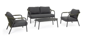 SET LOUNGE DE GRADINA/TERASA MIRAVET ANTRACIT/VERDE, CONFECTIONAT DIN ALUMINIU, POLIPROPILENA SI TEXTIL, STIL MODERN