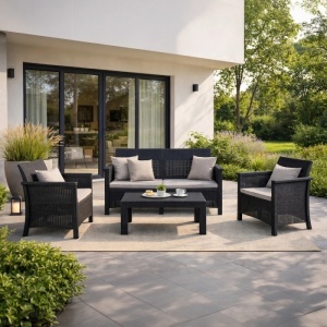 SET MOBILIER DE GRADINA/TERASA, BRENTA, ARTIM MEBLE, DIN TEHNORATAN, CULOARE NEAGRA/GRI