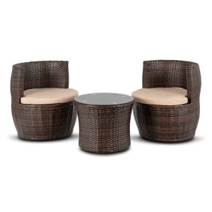 SET MOBILIER DE GRADINA/TERASA, FRIO, ARTIM MEBLE, DIN TEHNORATAN, TEXTIL SI STICLA, CULOARE MARO/BEJ - Img 11