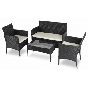 SET MOBILIER DE GRADINA/TERASA, MISSISSIPI, DIN METAL, TECHNORATAN, TEXTIL SI STICLA, CULOARE NEGRU/BEJ, ARTIM MEBLE - Img 4
