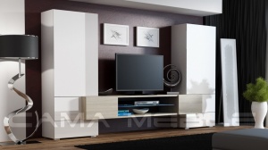 SET MODULAR LIVING CU LED TORI ALB/STEJAR SONOMA DESIGN MODERN CM - Img 1